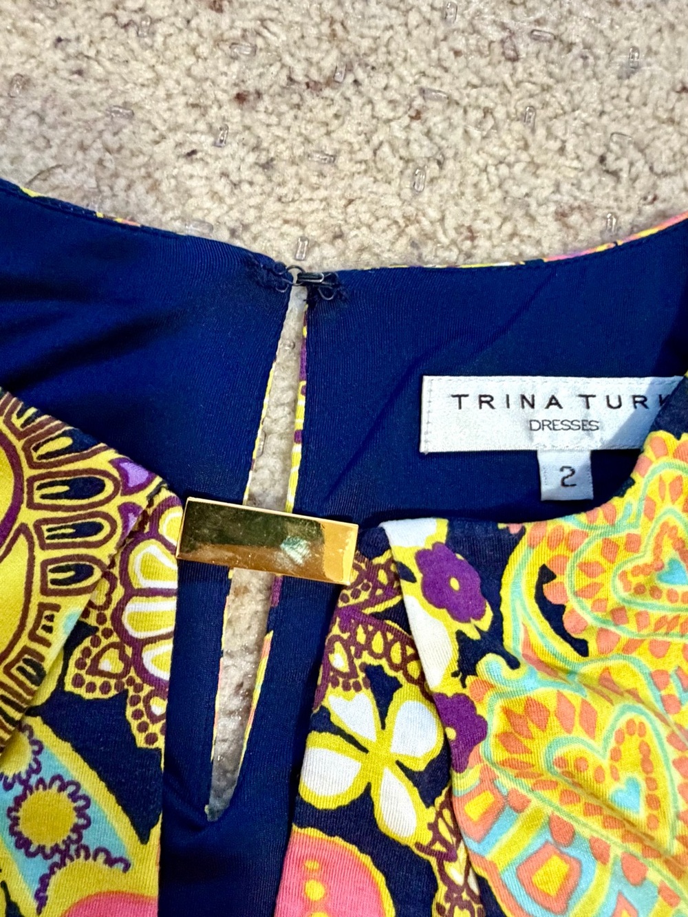 Trina Turk Navy Dress with Pink, Yellow & Purple Floral Print - Picture 2 of 8